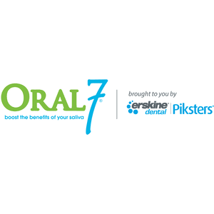 Erskine Dental / Piksters logo, including the Oral7 logo on the left with the text 'boost the benefits of your saliva' below the logo. One the right, separated by a vertical bar, is the logos for Erskine Dental and Piksters logo, below the text 'brought to you by'. Click to go to Erskine Dental / Pikster’s website.