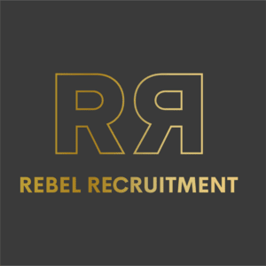 Rebel Recruitment logo, gold against a dark background, including outlines of two capital 'R's, with one backwards so they both face each other. Click to go to Rebel Recruitment's website.