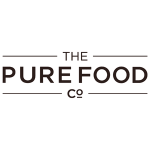 The pure food co ( also known as the pure nutrition co) black text on a white background and two lines. Click to go to the the pure food co website 
